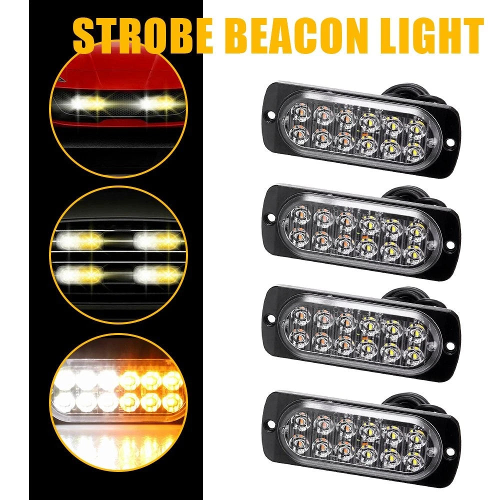 4x12" LED Strobe Beacon Light for Car Truck (Amber/White)