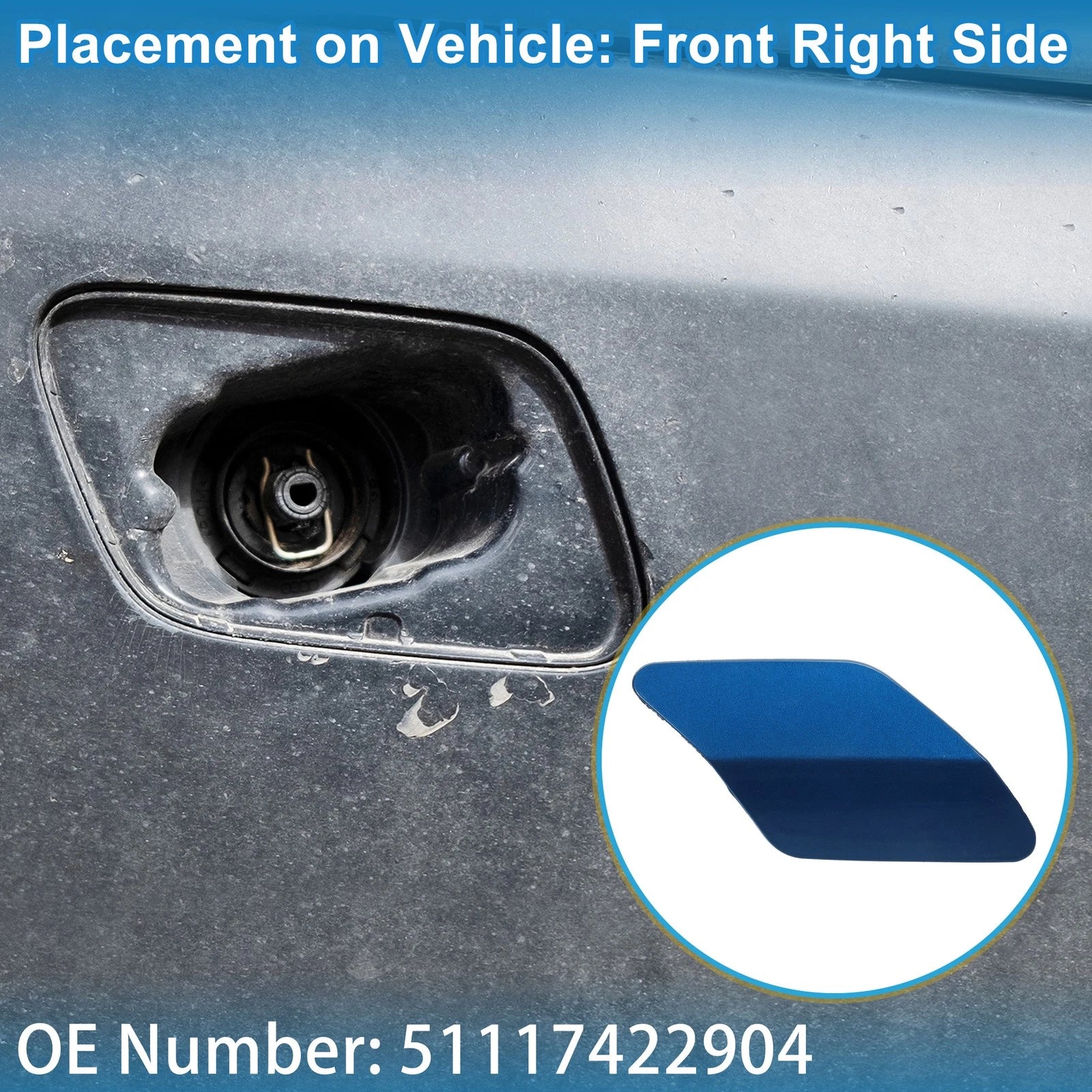 Front Right Washer Nozzle Cover Cap No. 51117422904 for BMW X6 (2015–2019) Blue
