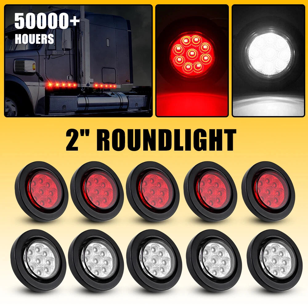 Set of 10 LED Marker Lights for Truck RV (2" Round)