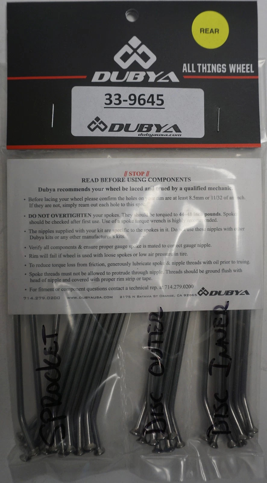 Rear Spoke Kit 12" for KTM 65 SX & Husqvarna TC 65 (2012–2019)
