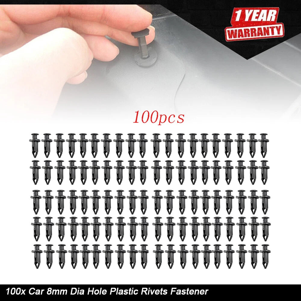 Set of 100 Plastic Rivets for Car Fender Bumper Clips (Universal)