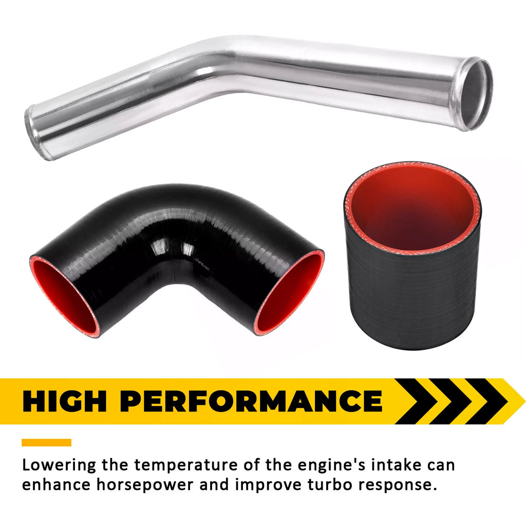 2.5" Universal Aluminum Turbo Intercooler Piping Kit + Elbow Hose + Clamps