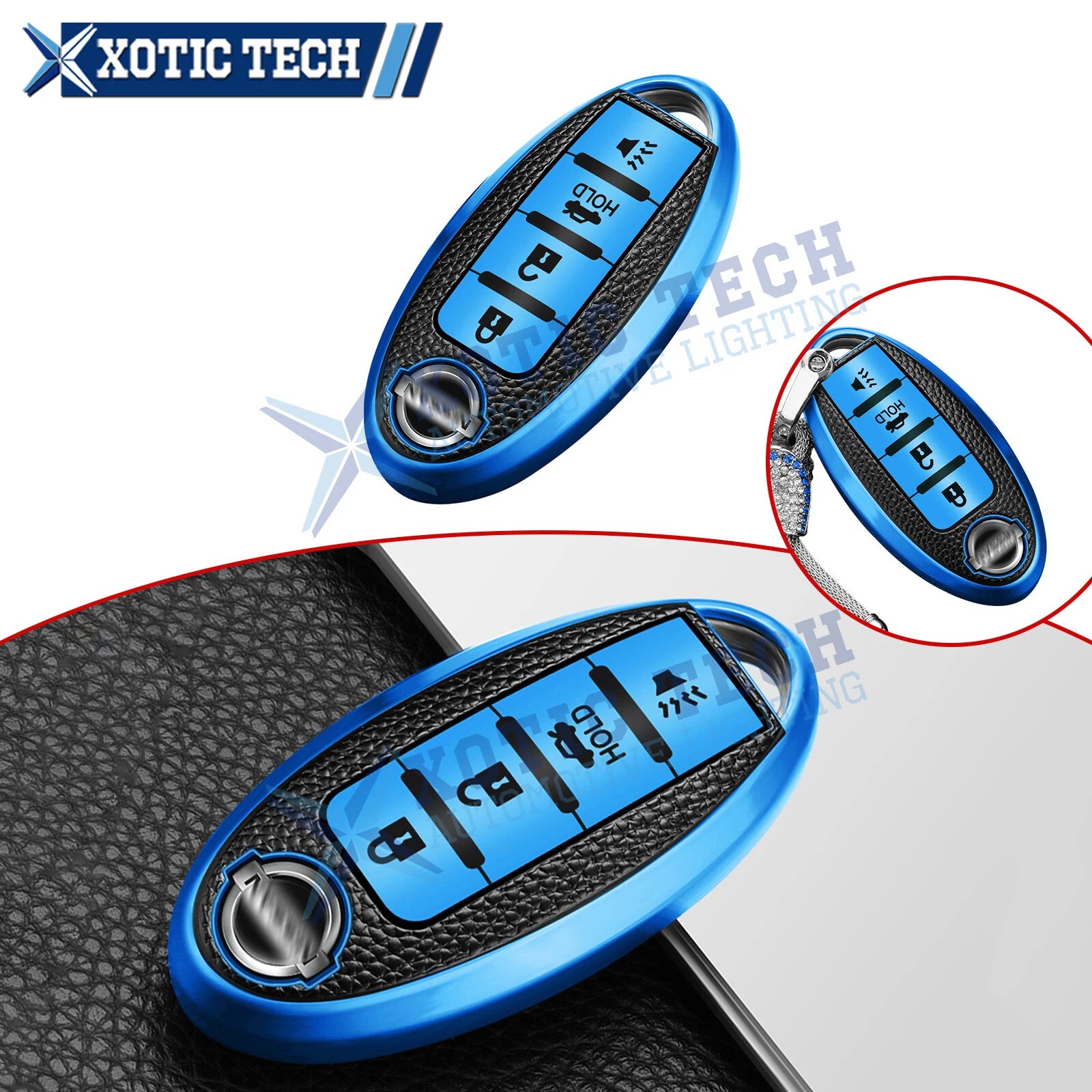TPU+Leather Full Seal Remote Keyless Cover Protector for Nissan (2007–2009)