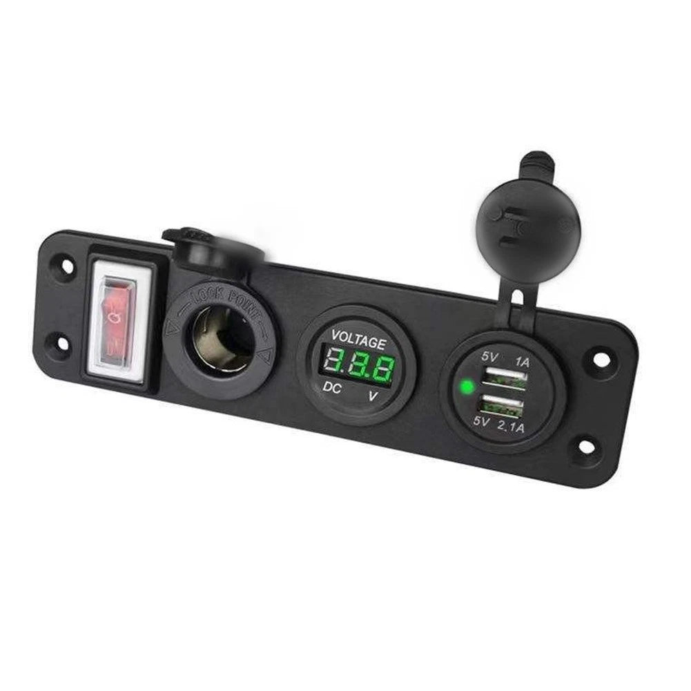 Dual USB Socket Panel with Voltmeter for Automotive Applications (12V)