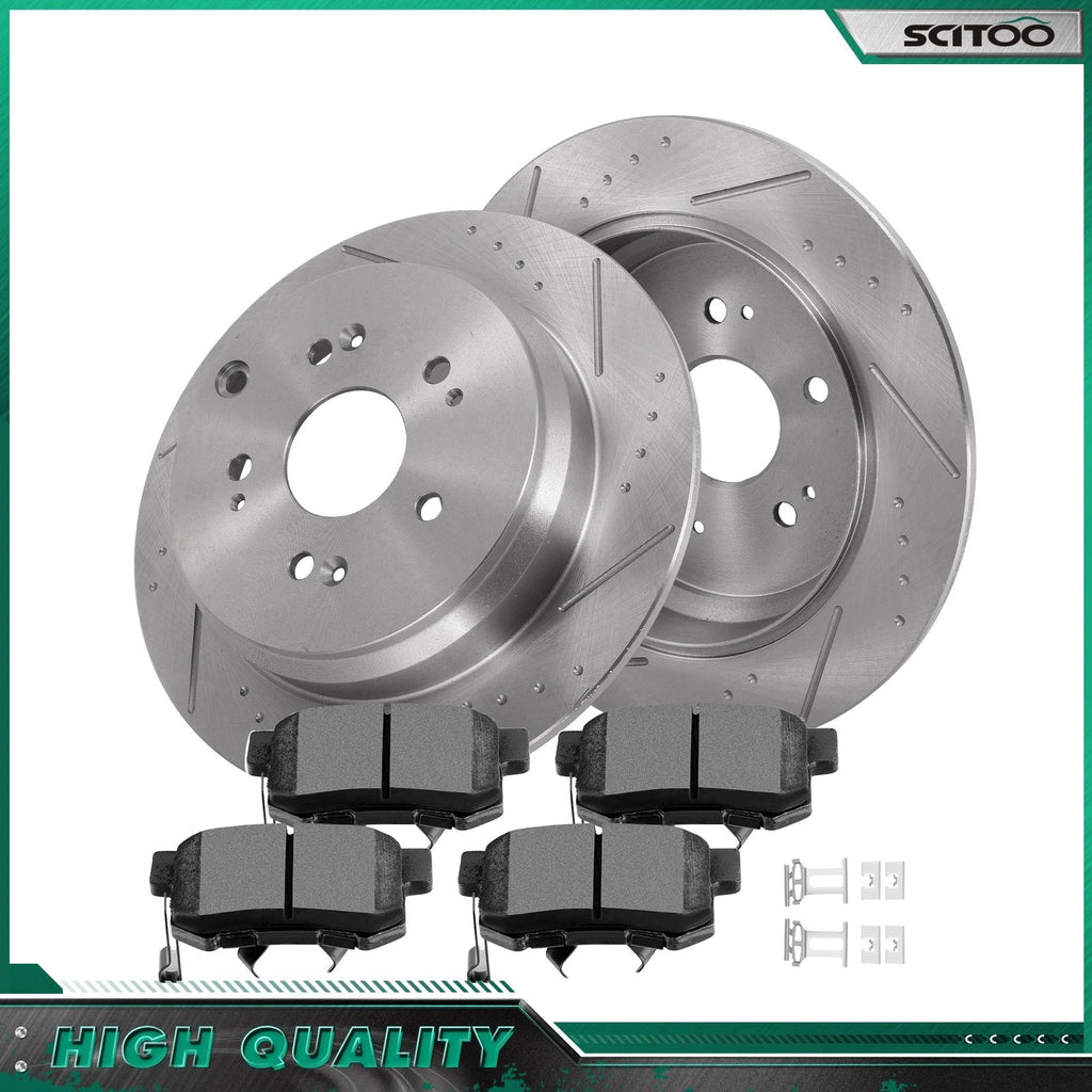 Drilled & Slotted Rear Brake Rotors & Ceramic Pads for Acura RDX (2010–2012)