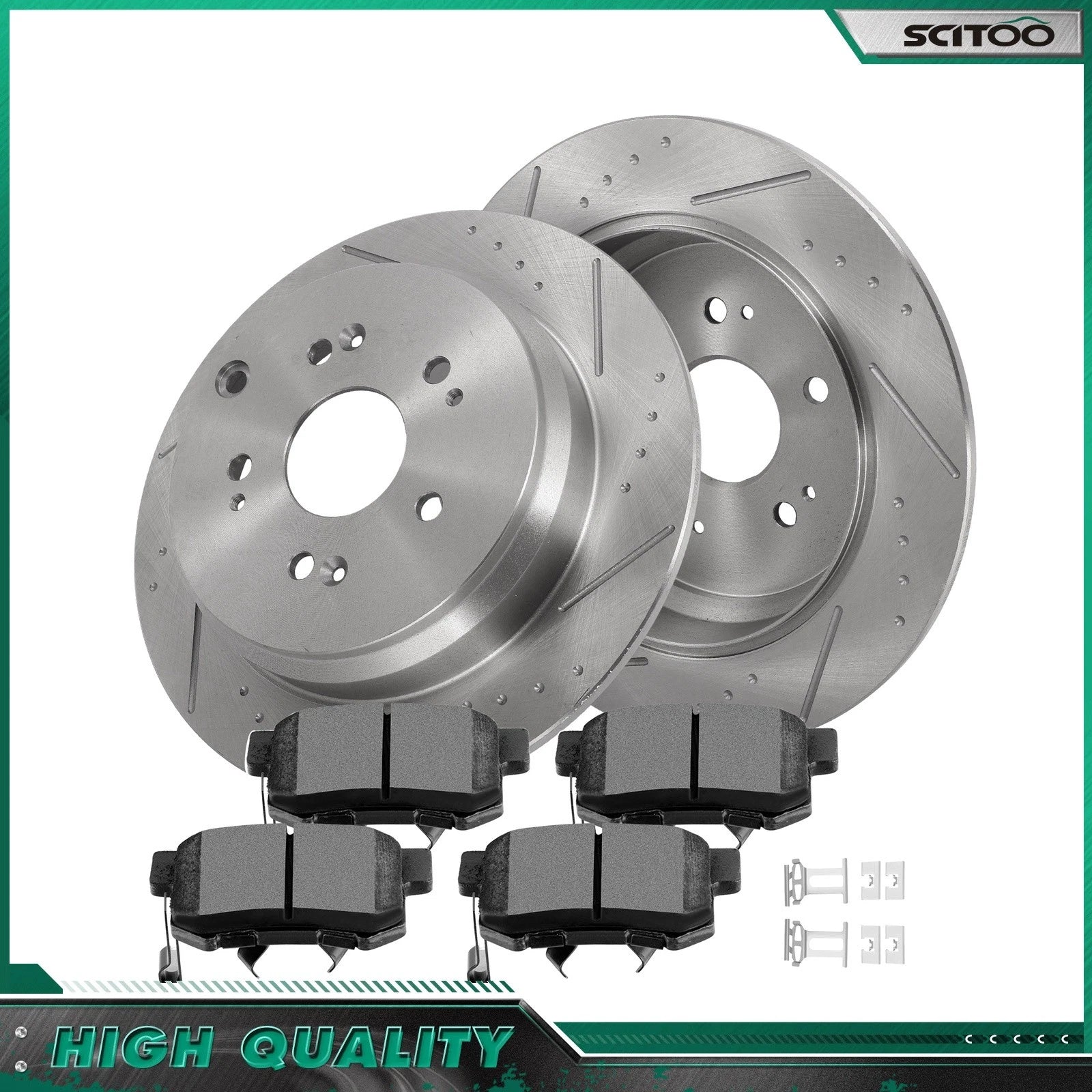 Drilled & Slotted Rear Brake Rotors & Ceramic Pads for Acura RDX (2010–2012)