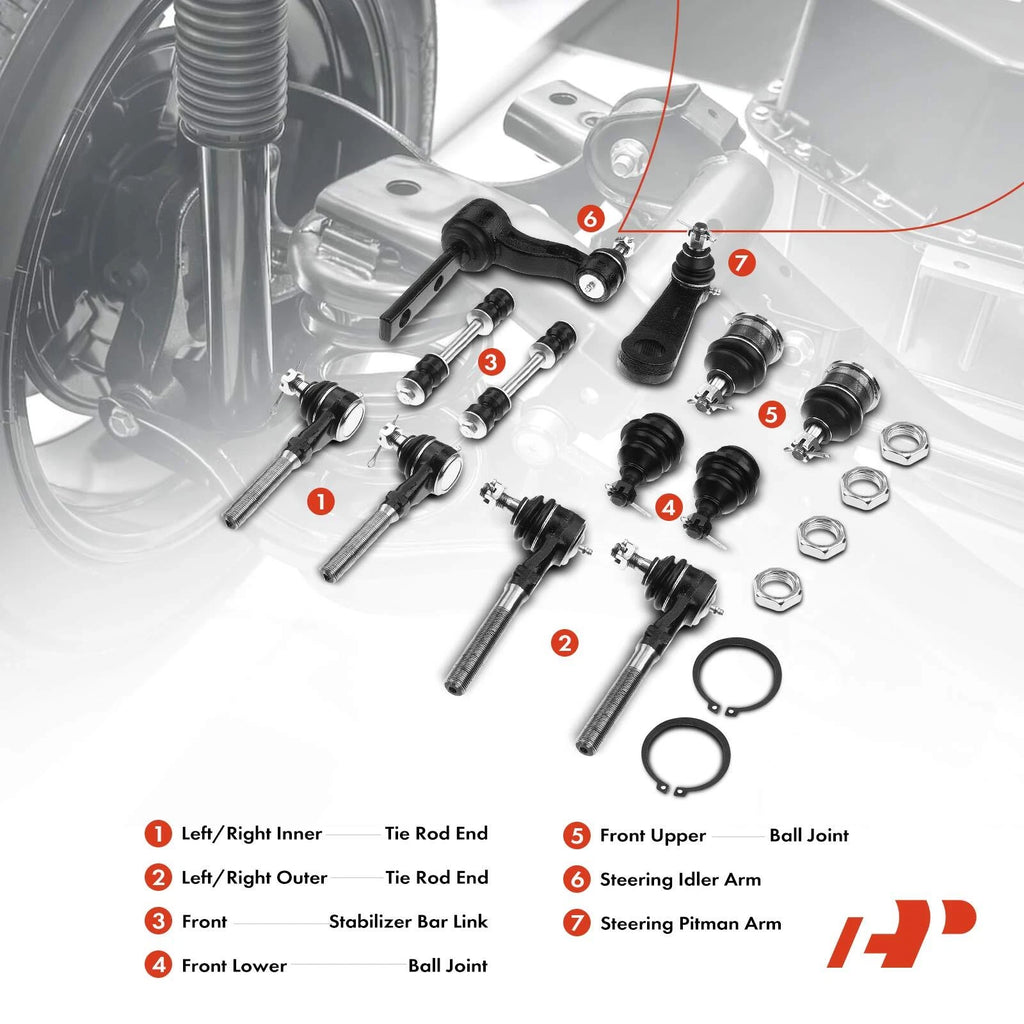 Set of 14 Front Ball Joints, Sway Bar Links & Tie Rod Ends for Ford F-150 F-250
