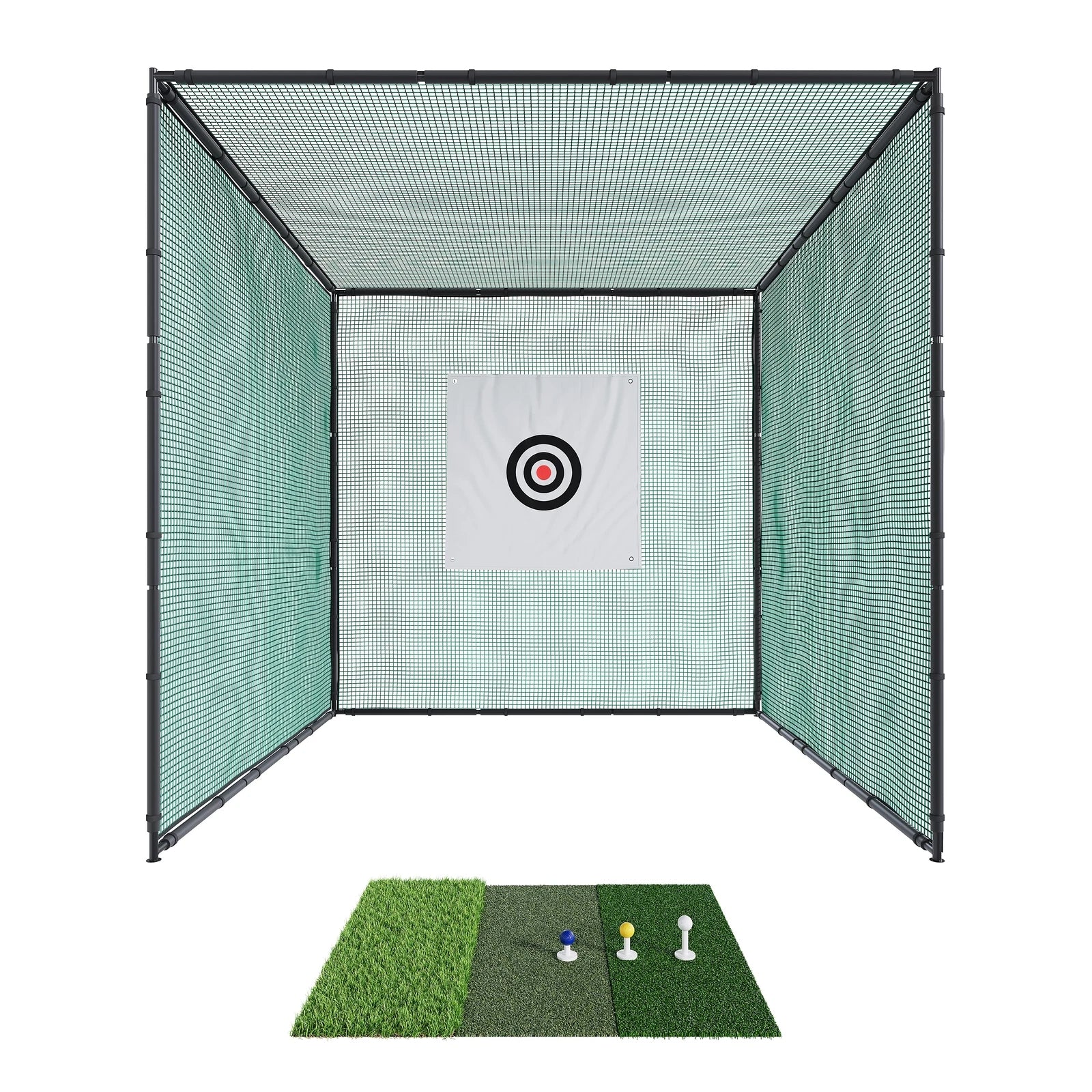10x10ft Black Steel Golf Cage Net for Hitting Practice