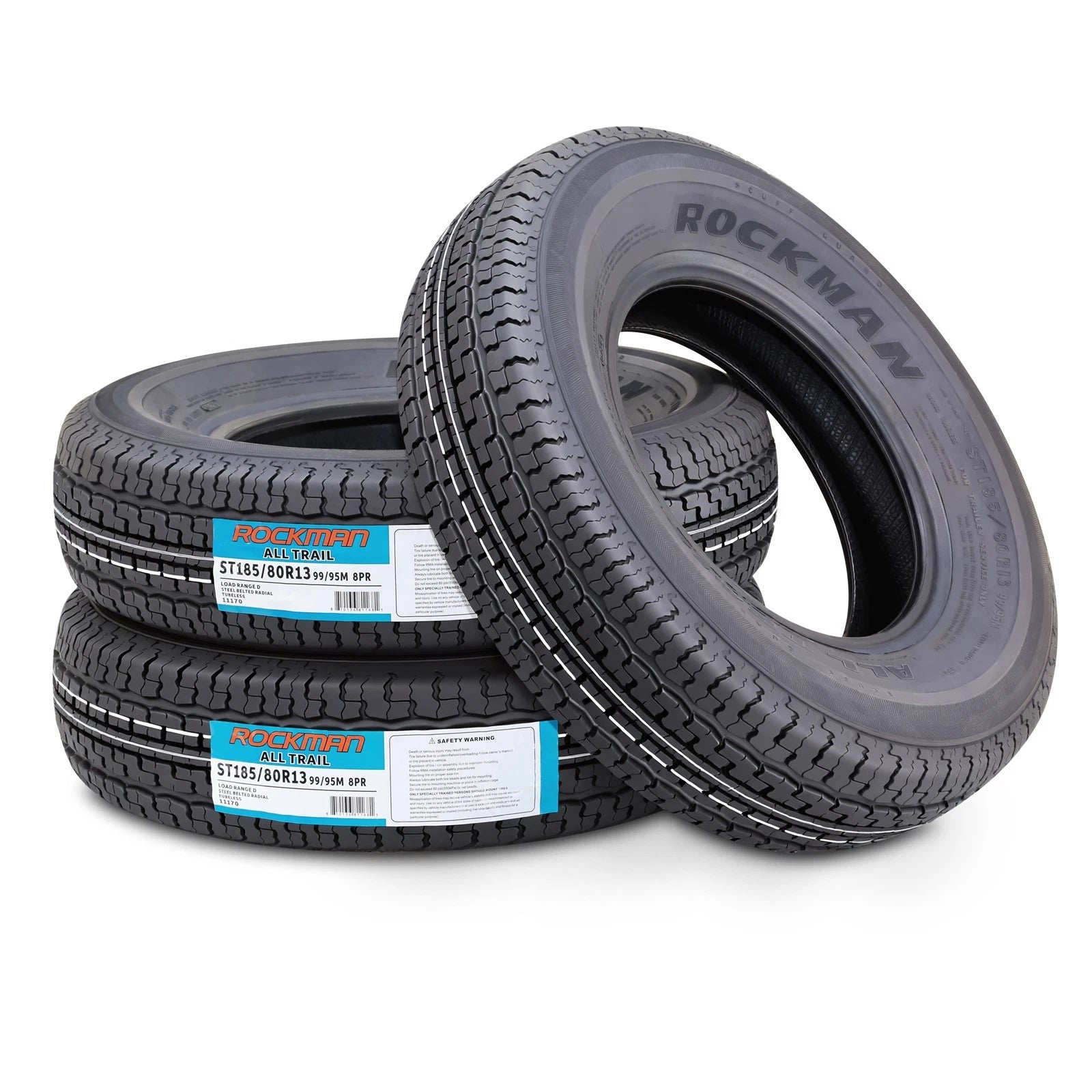 Set of 3 Trailer Tires ST185/80R13 8-Ply LR D 99M Steel Belted Radial