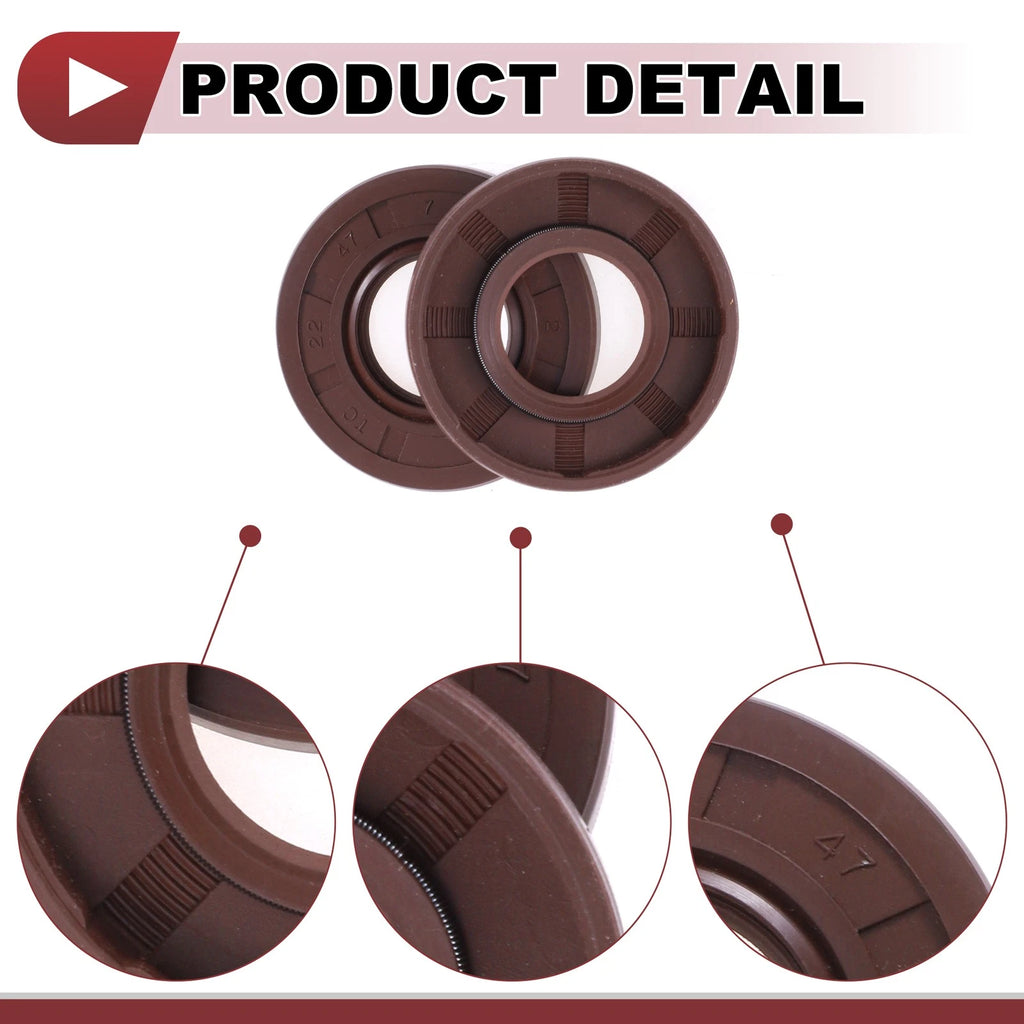2X Oil Seal Rotary Shaft Seal for Various Models (22x47x7mm) FKM Rubber