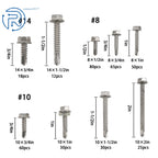 Set of 370 Stainless Steel Self Drilling Screws Assortment Kit