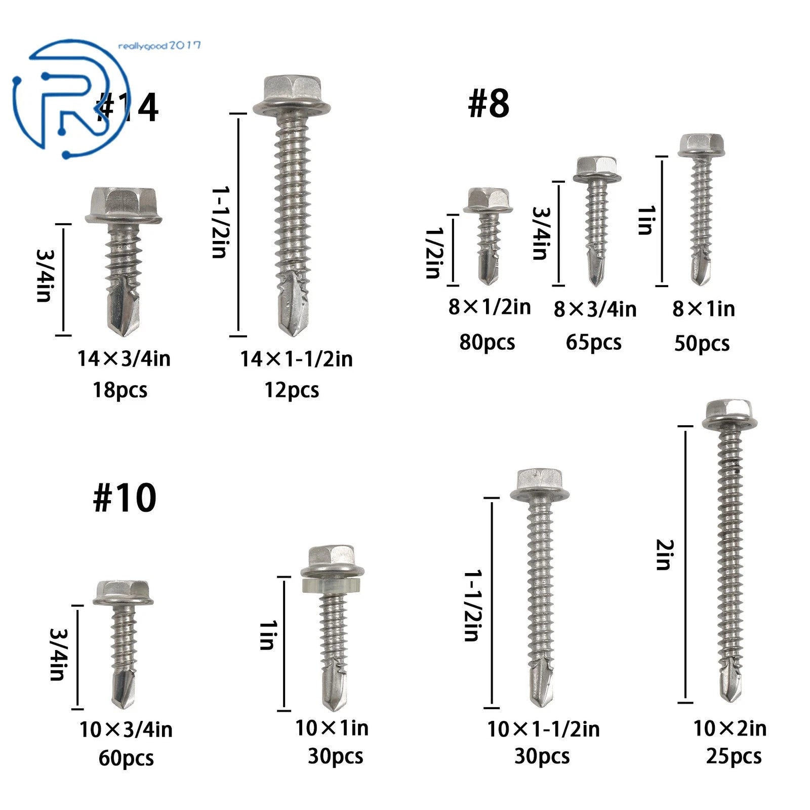 Set of 370 Stainless Steel Self Drilling Screws Assortment Kit