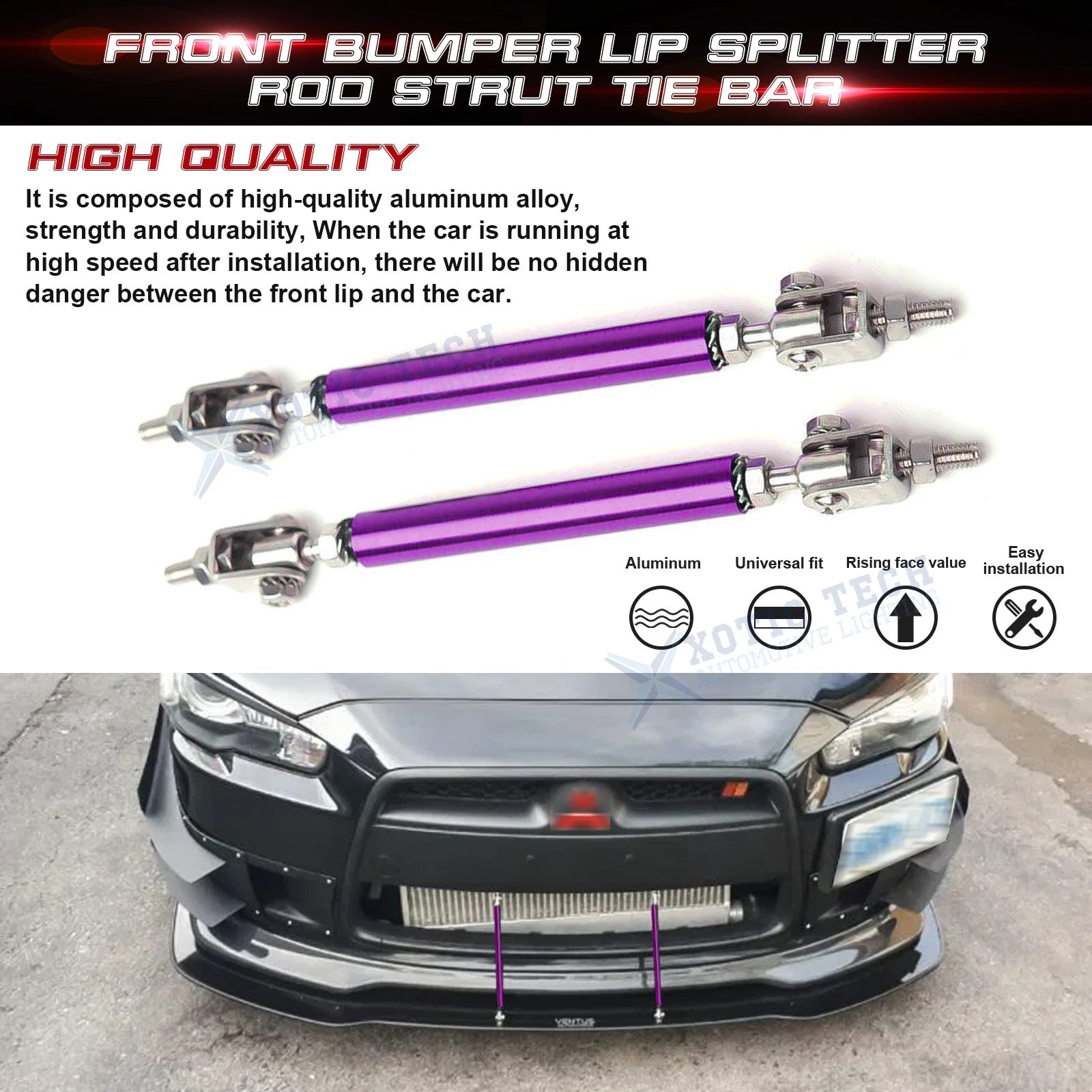Adjustable Purple Rear Front Lip Splitter Tie Bar for GMC (6"-9") (2014-2024)
