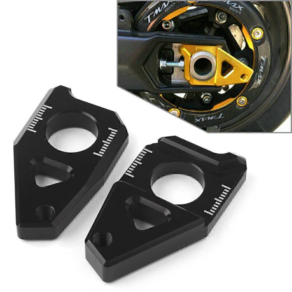 Black Axle Spindle Chain Adjuster Blocks for Yamaha YZF R1 FZ8 FZ1 TMAX 530