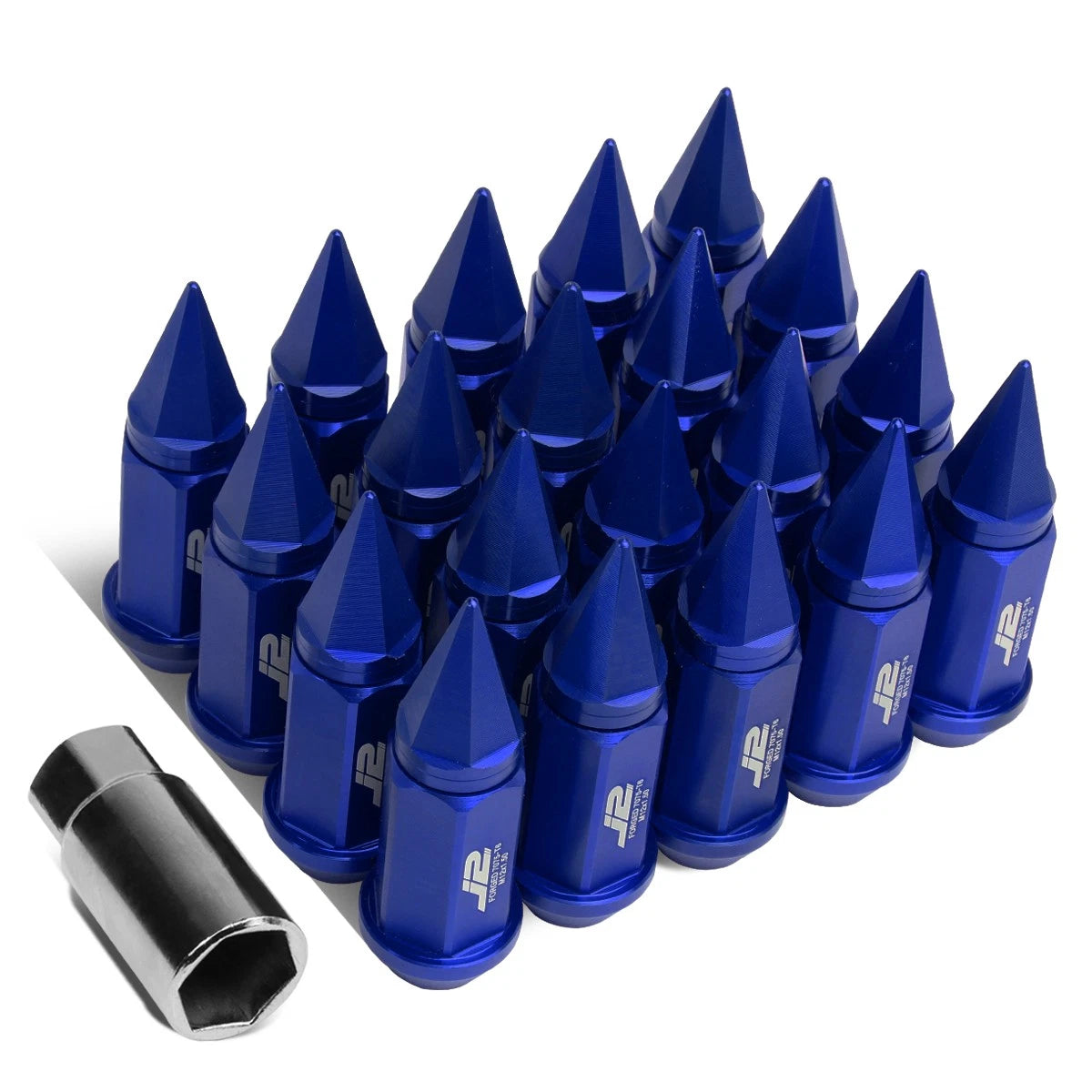 20 Pcs J2 7075 Forged Aluminum M12x1.5 Spiky Cap Lug Nuts w/Adapter Blue