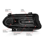 Black Clear Lens Projector Headlight Set for 2015-2023 Dodge Charger