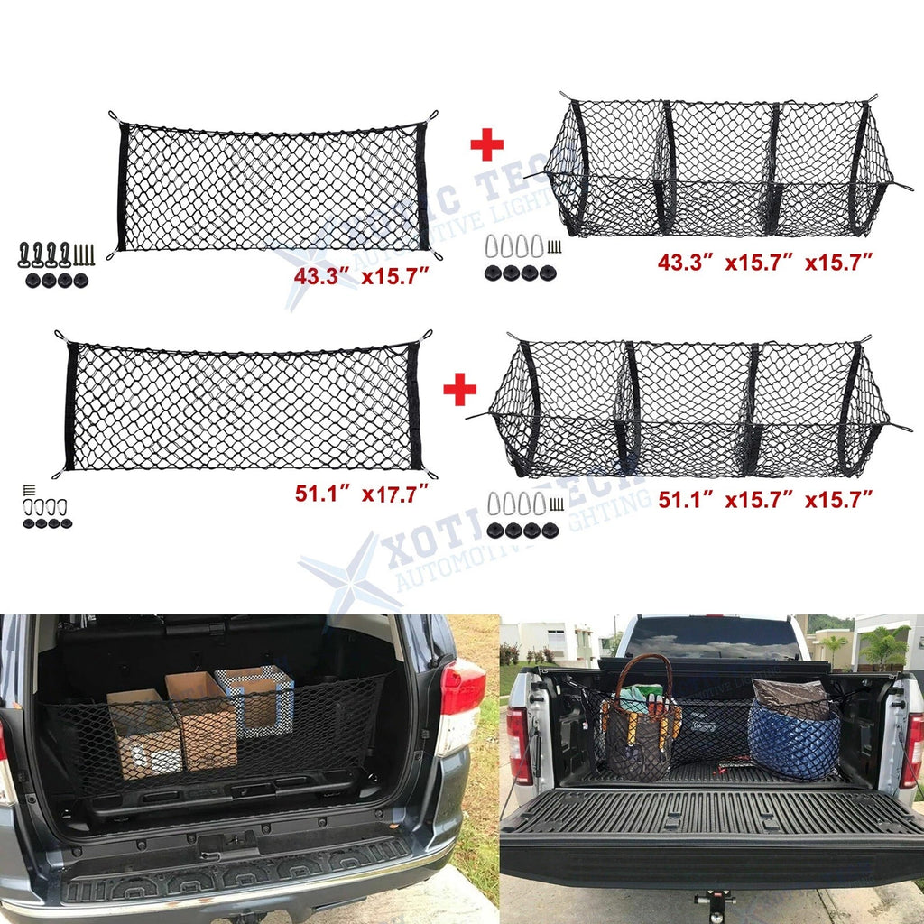 Stretchable Double-Layer Trunk Cargo Net Organizer for Universal Fit (—)