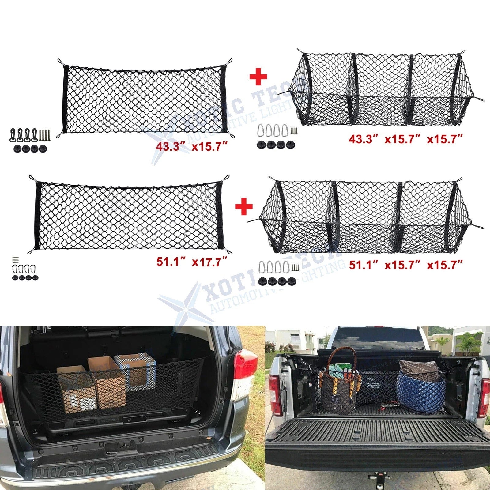Stretchable Double-Layer Trunk Cargo Net Organizer for Universal Fit (—)