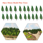 40pcs Model Pine Trees for HO OO Scale Train Railroad Landscape (58mm)