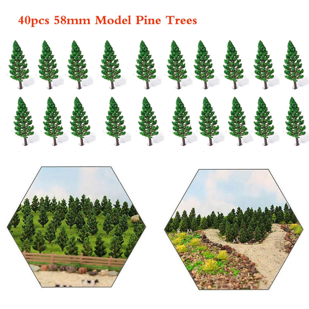 40pcs Model Pine Trees for HO OO Scale Train Railroad Landscape (58mm)