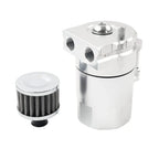 300ml Silver Baffled Engine Oil Catch Can Tank w/ Breather Filter for Universal