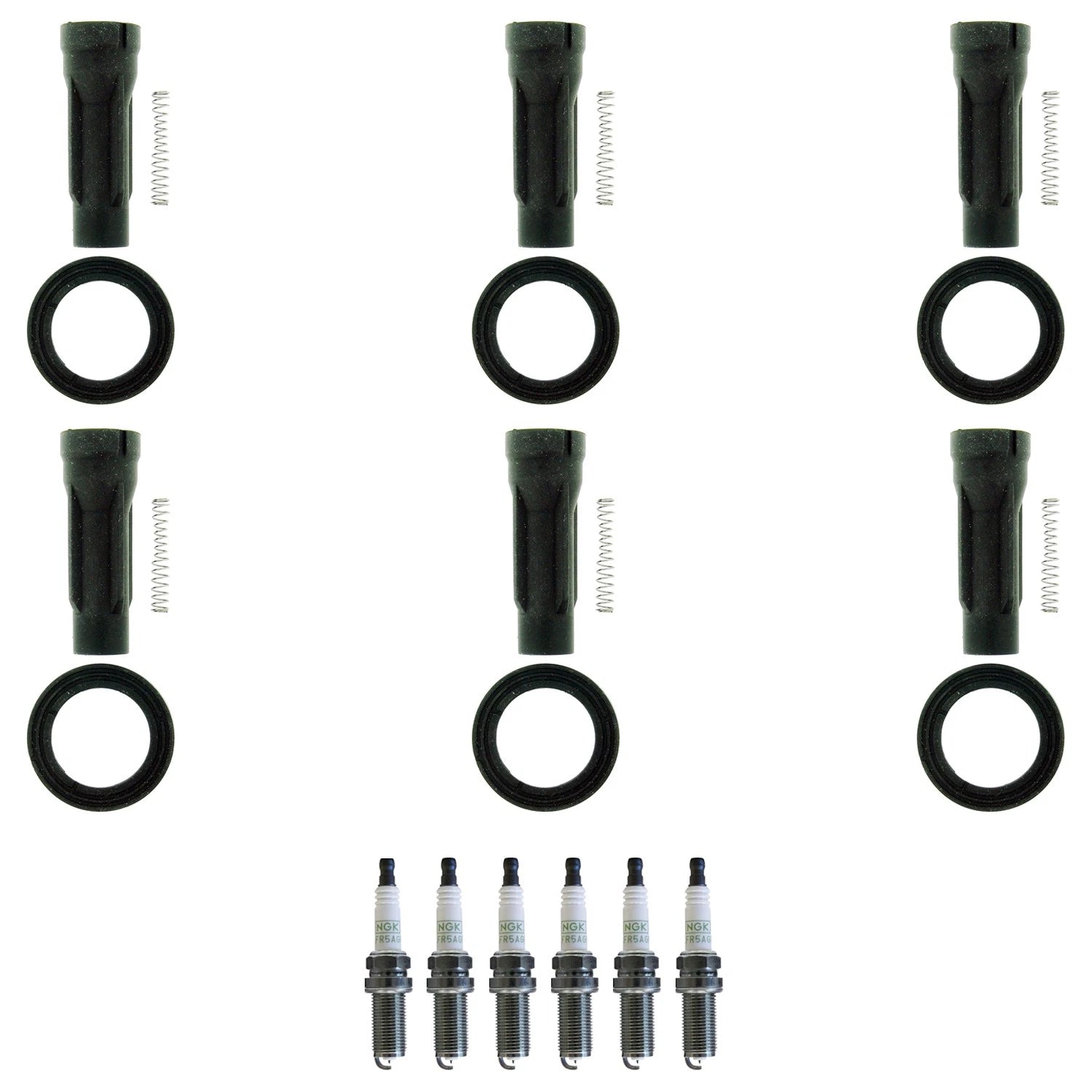 Set of 6 NGK G-Power Platinum Spark Plugs & Coil Boots for Camry Highlander RAV4