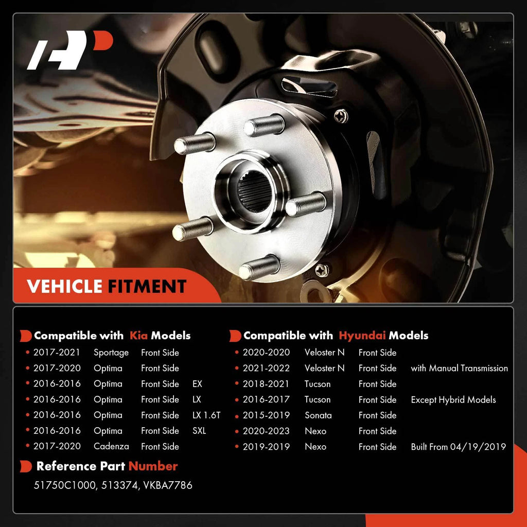 Front Wheel Hub & Bearing Assembly for Hyundai Sonata (2015–2019) Kia Optima (2016–2019)