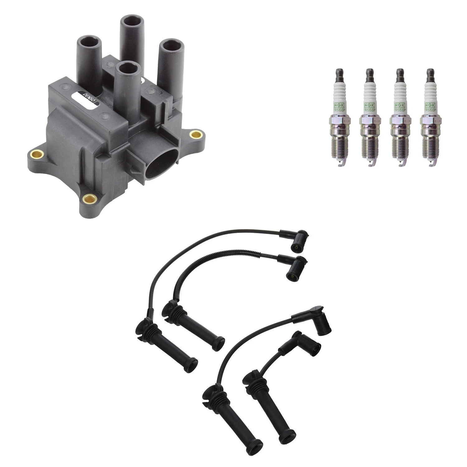 Set of 4 Denso Ignition Coil Wires & NGK G-Power Platinum Spark Plugs for Mazda 6
