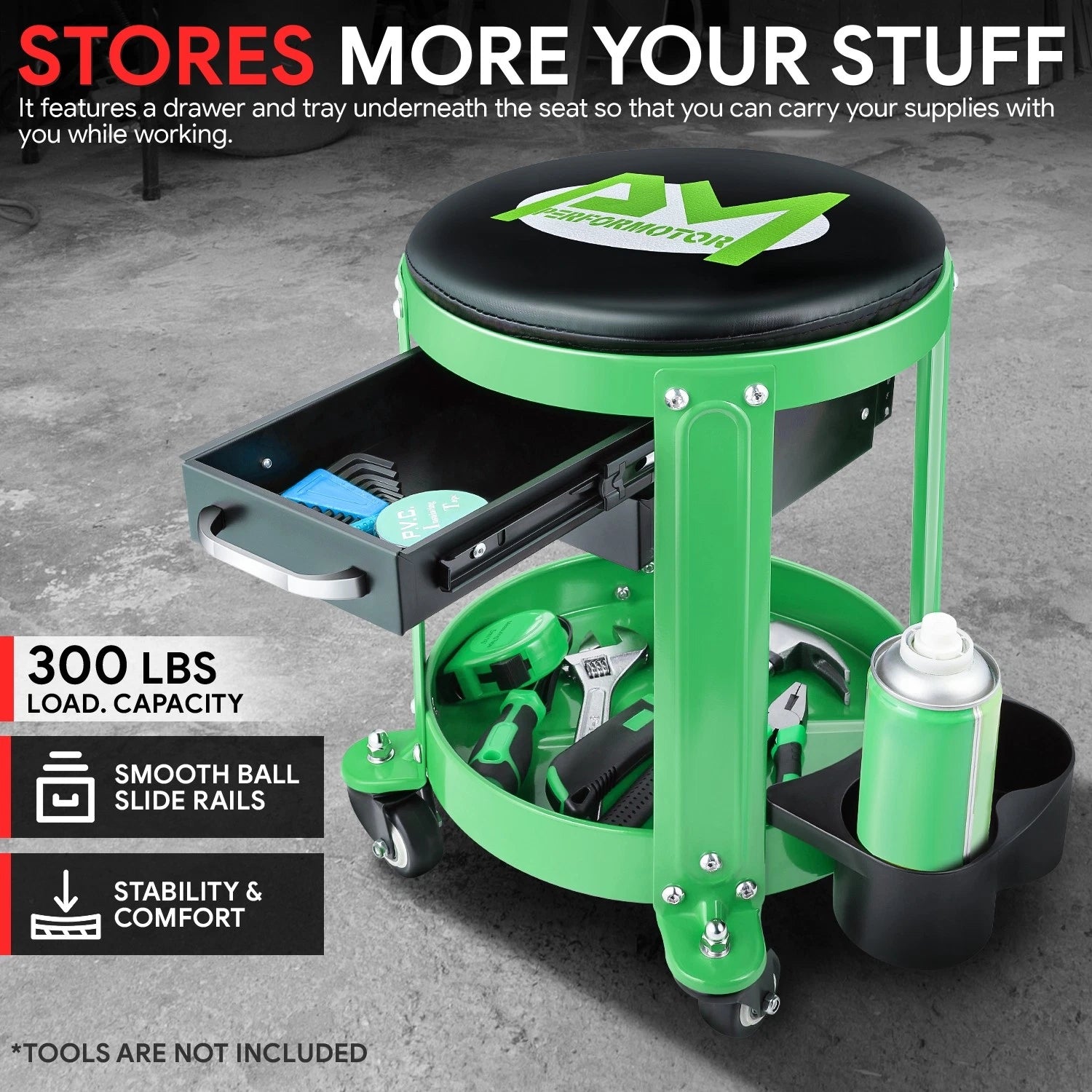 Mechanics Roller Seat with Storage for Universal Use (300lbs Capacity)