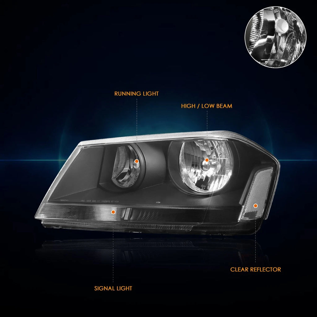 Factory Style Black Housing Clear Corner Headlight for Dodge Avenger (2008–2014)