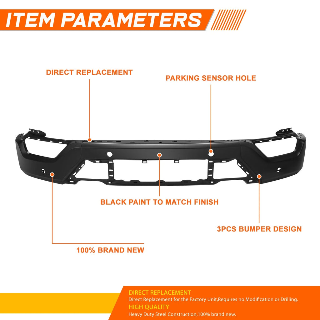 Front Bumper Face Bar for Ford F-150 (2021–2023) w/Park Sensor & Fog Light Holes