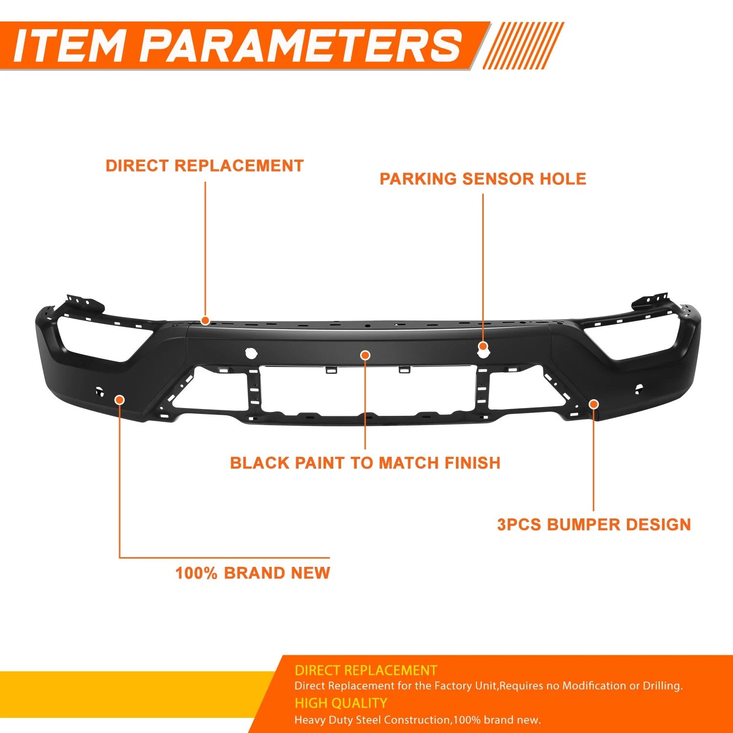 Front Bumper Face Bar for Ford F-150 (2021–2023) w/Park Sensor & Fog Light Holes