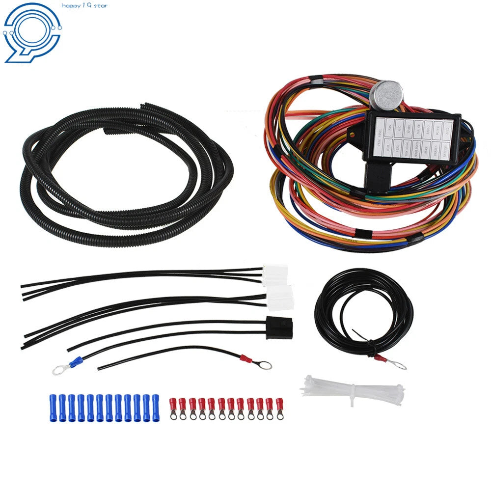 14 Circuit Universal Wire Harness for Hot Rod Muscle Cars (12V)