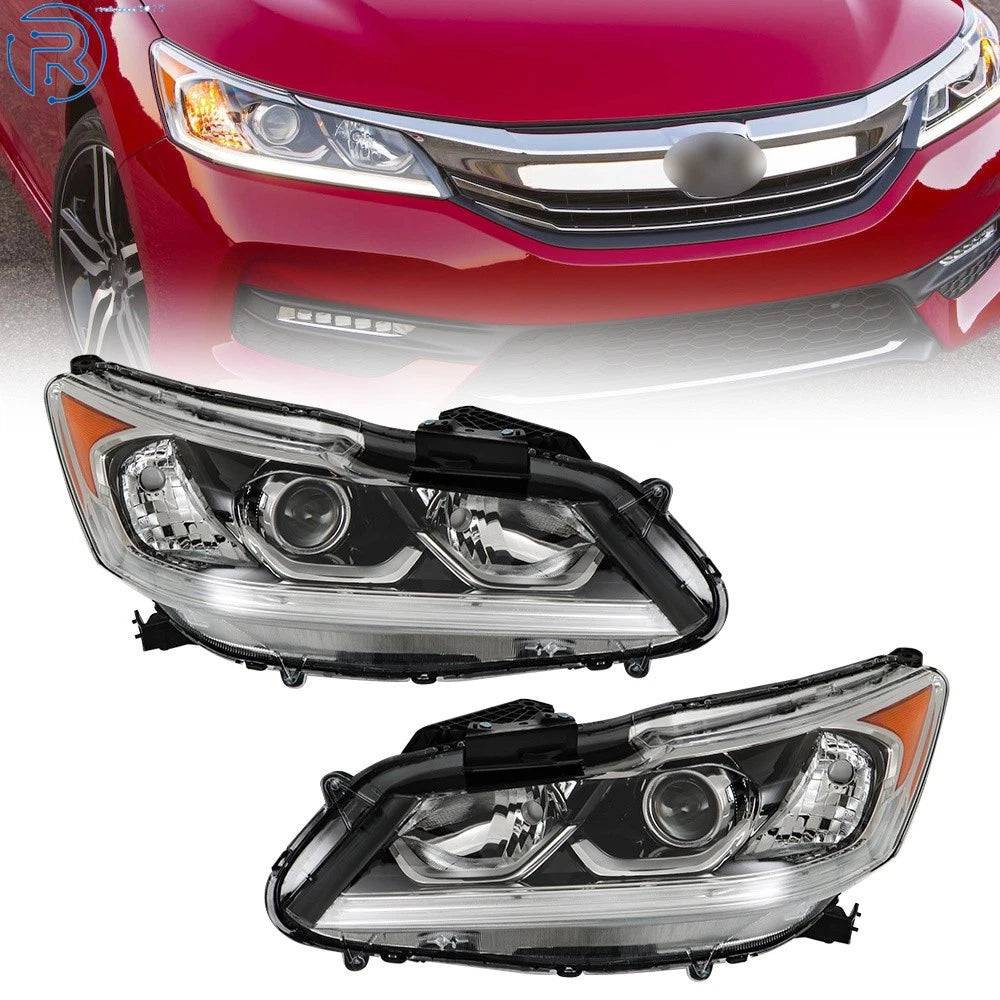 Set of 2 Black Halogen Headlights with LED DRL for Honda Accord (2016–2017)