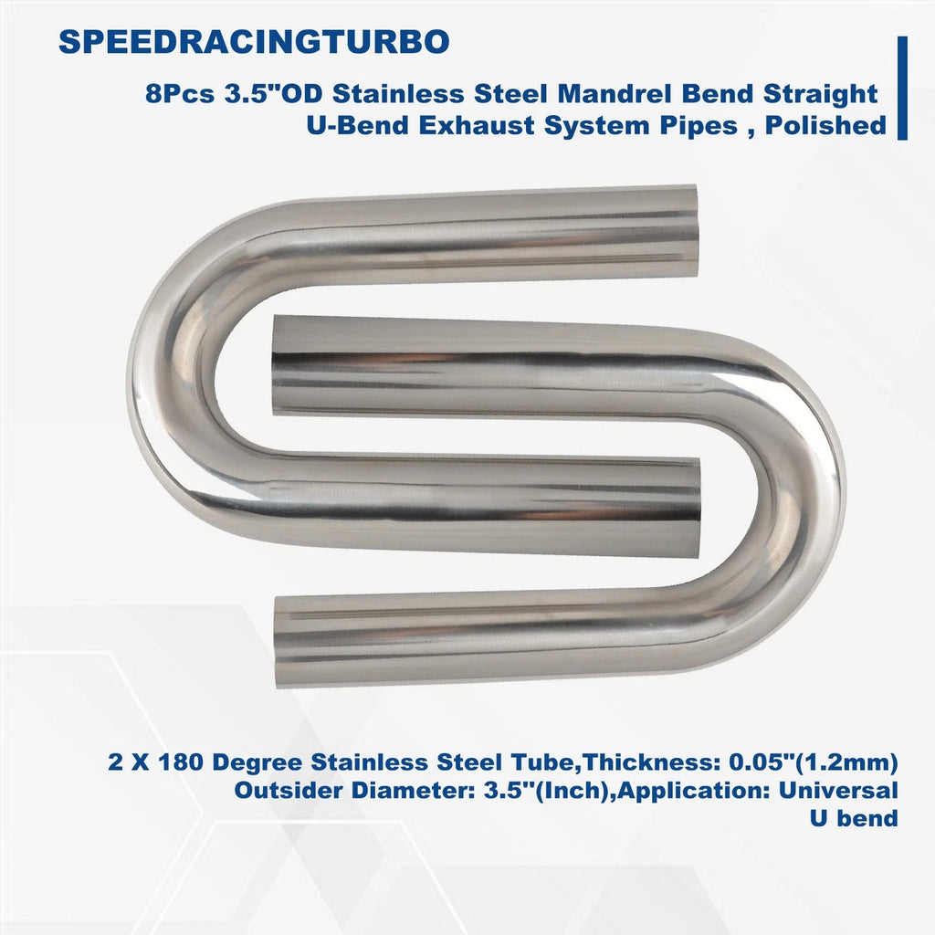 8Pcs 3.5" OD Stainless Steel Mandrel Bend Exhaust Pipes for Universal