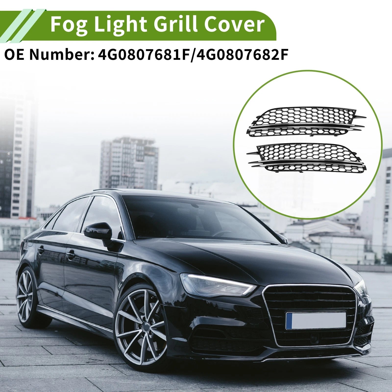 1 Pair Fog Light Grills for Audi A6 C7 (2012–2018) Black Silver Honeycomb