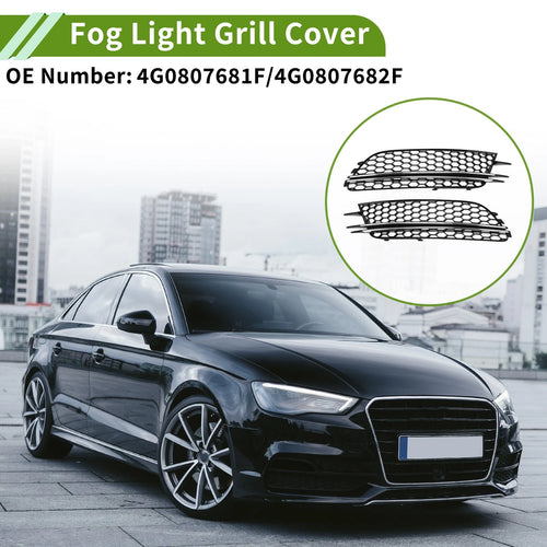 1 Pair Fog Light Grills for Audi A6 C7 (2012–2018) Black Silver Honeycomb