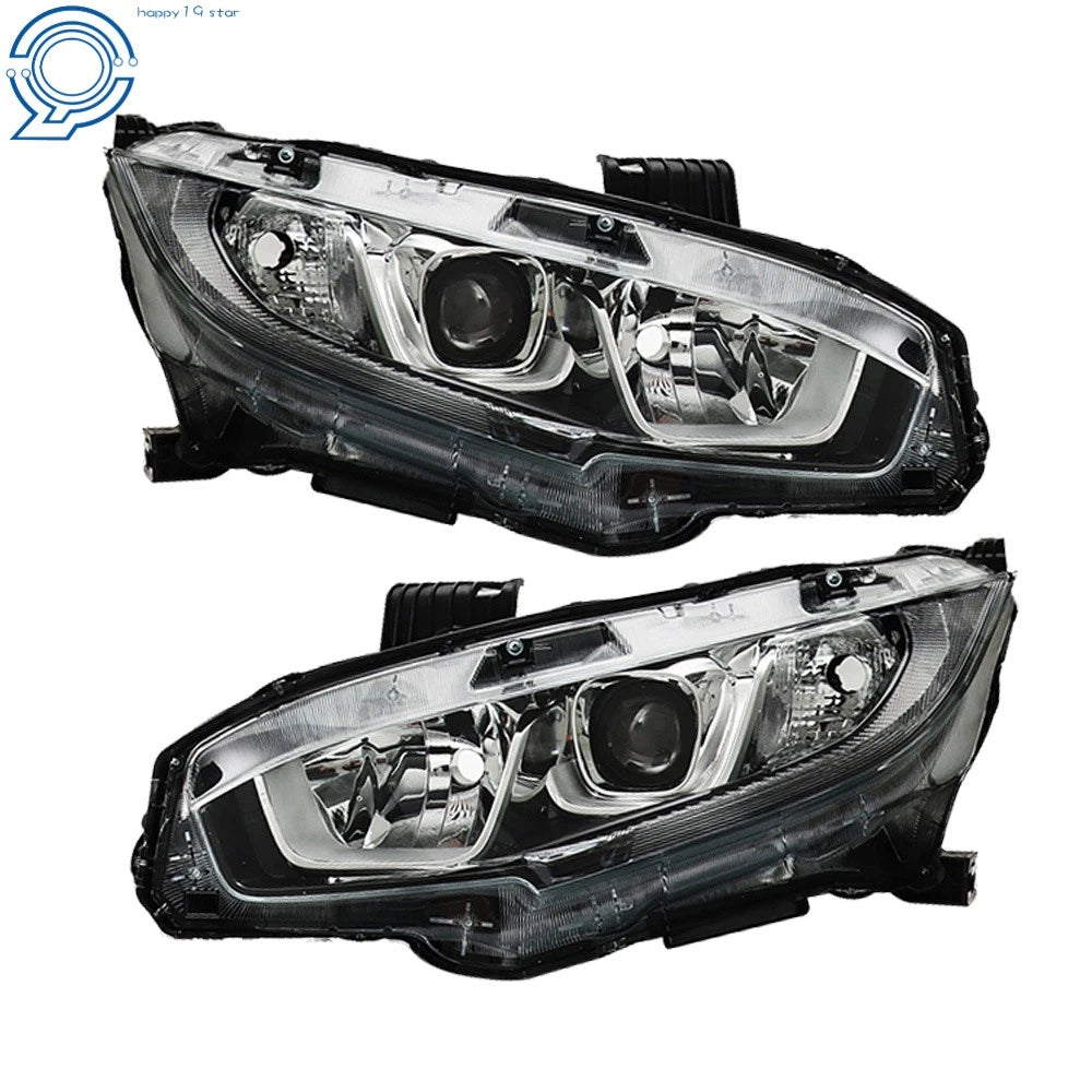Set of 2 Chrome Housing Halogen LED DRL Headlights for Honda Civic (2016–2020)