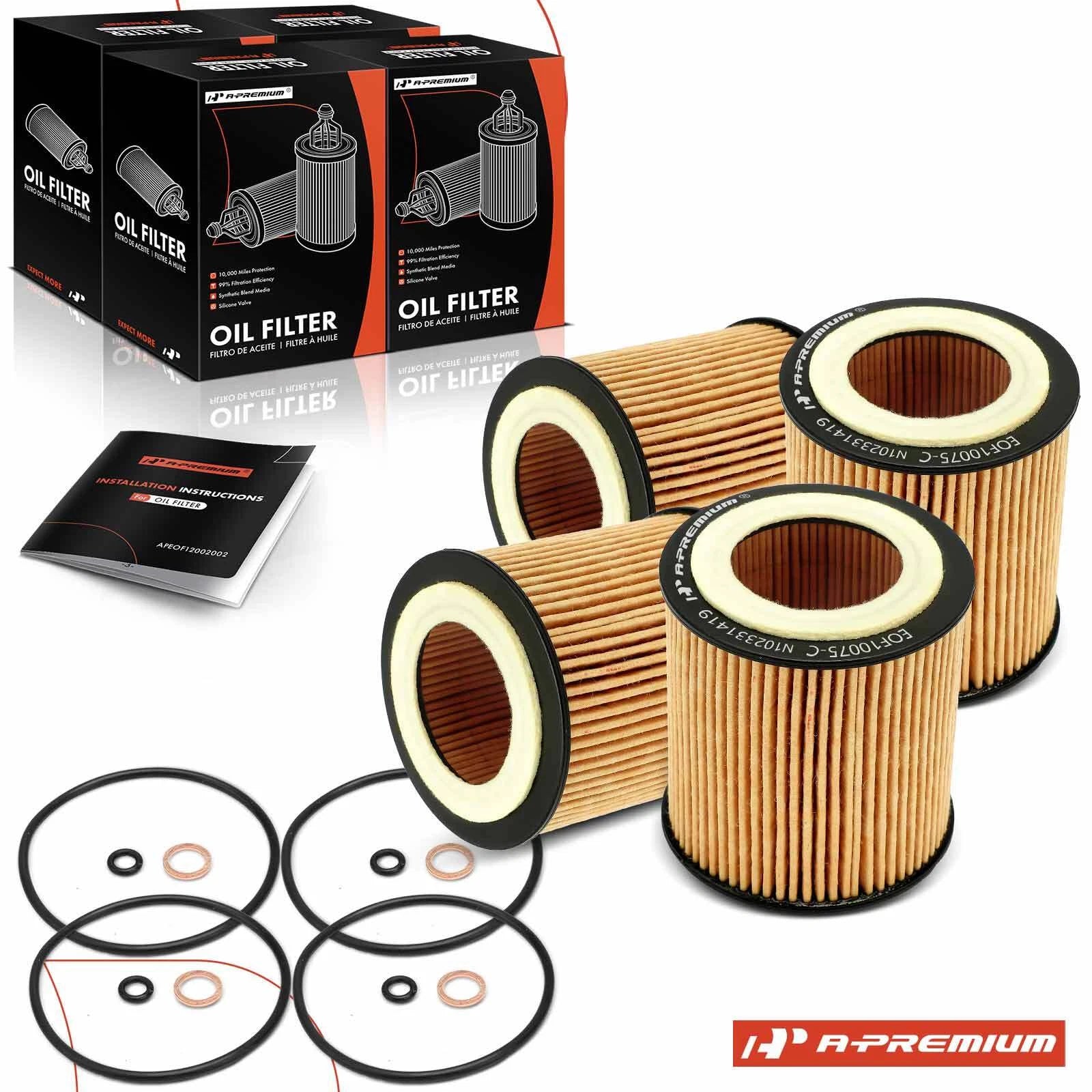Set of 4 Engine Oil Filters for BMW 320i 2012–2018, 323i 2006–2011, M3 2015–2018
