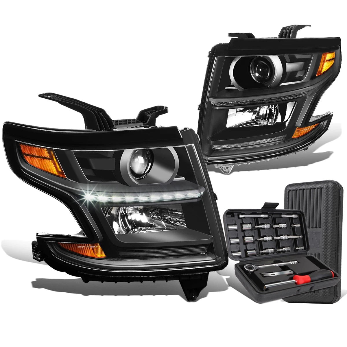 LED Black Amber Projector Headlight Lamp for Suburban Tahoe (2015–2020)