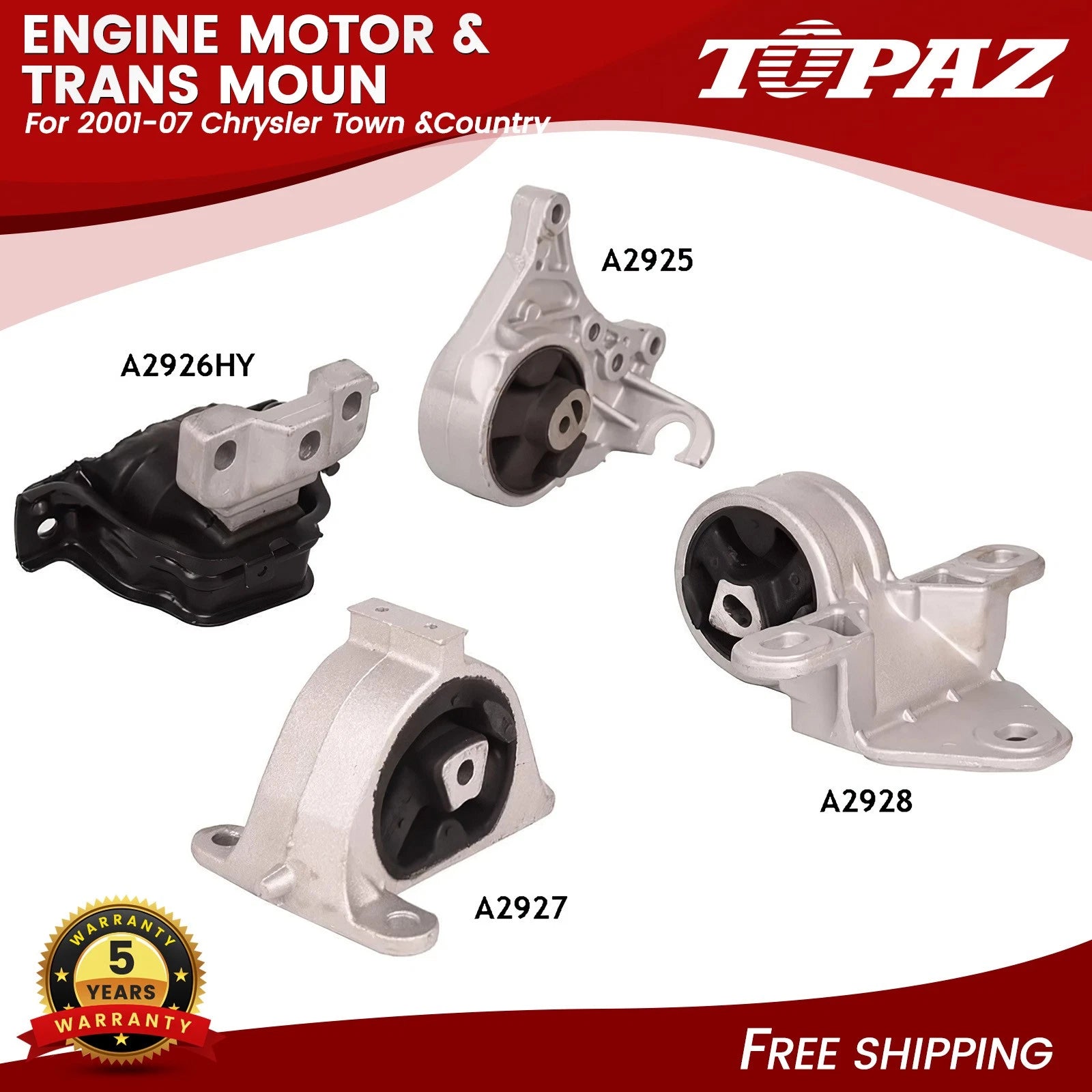 Set of 4 Engine Motor and Transmission Mounts for Chrysler Town & Country (2001–2007)