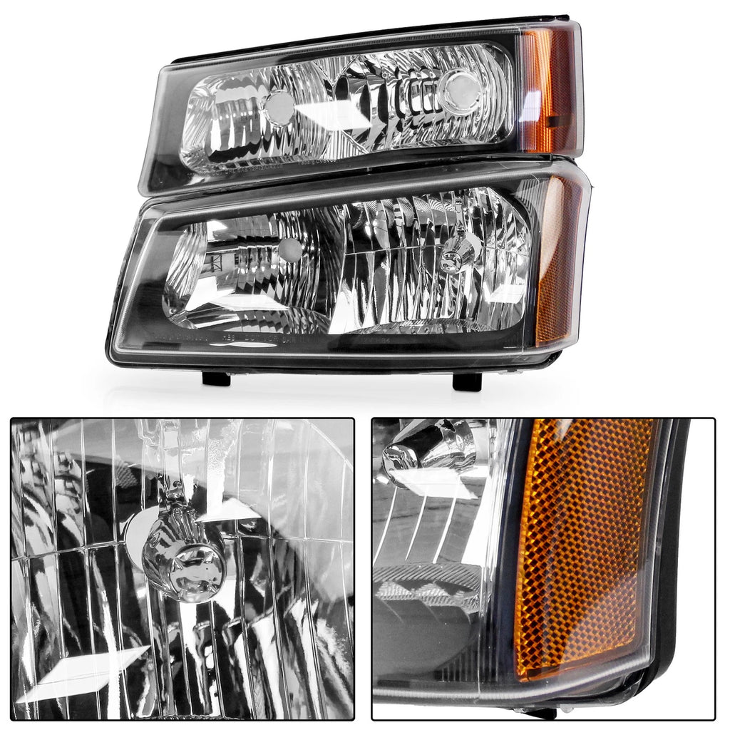Pair Chrome Headlights for Chevy Silverado Avalanche 1500 2500 (2003-2006)