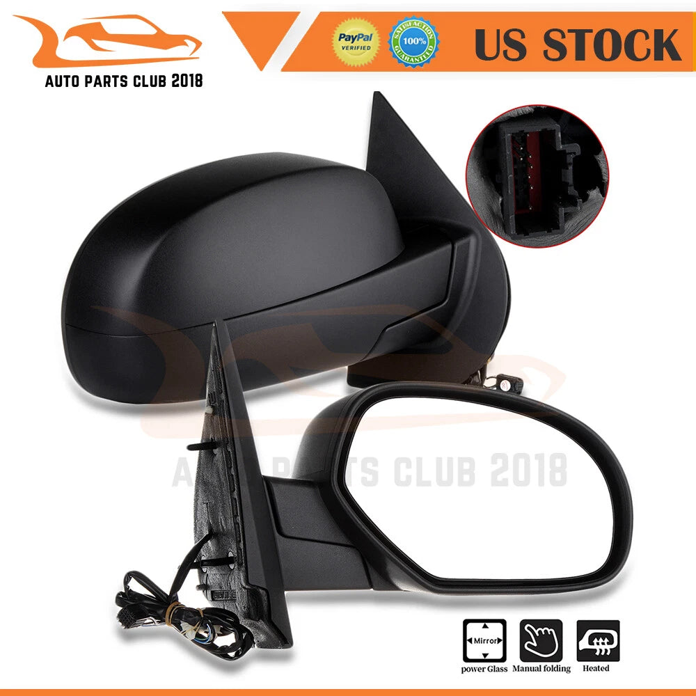 Pair Power Heated Black Mirrors for Silverado Sierra 1500 2500 3500 (2007–2013)
