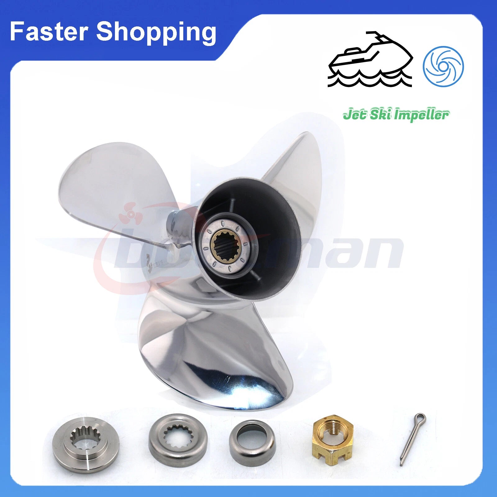 16 Pitch Propeller 10.25x16 for Yamaha YBS 25-60HP (13 Spline) + Hardware Kit