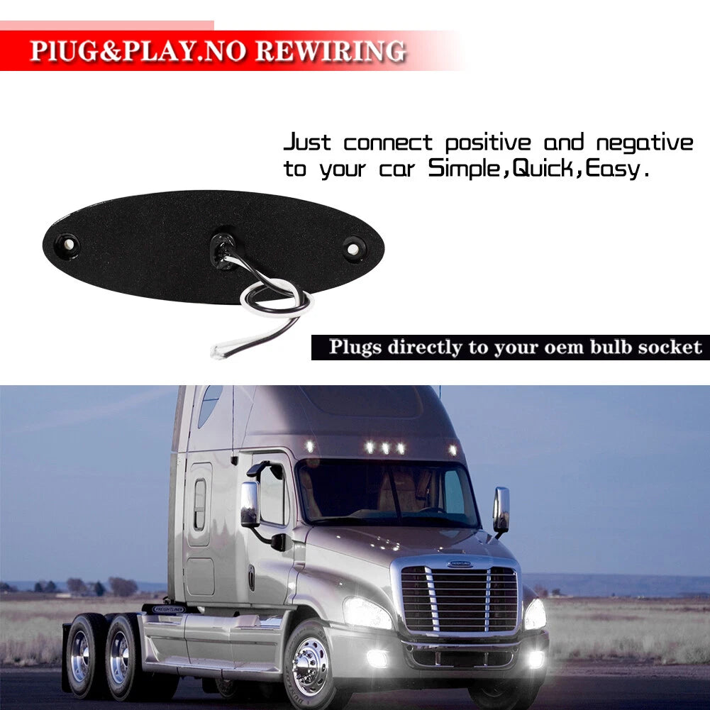 White LED Raised Roof Clearance Marker Lights for Freightliner Cascadia (2008–2023)