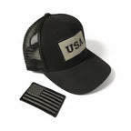 USA American Flag Tactical Cap with Detachable Patch - Black Micro Mesh