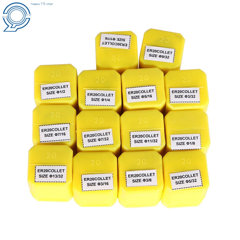 14Pcs ER20 Spring Collet Set 1/16"-1/2" for CNC Machines