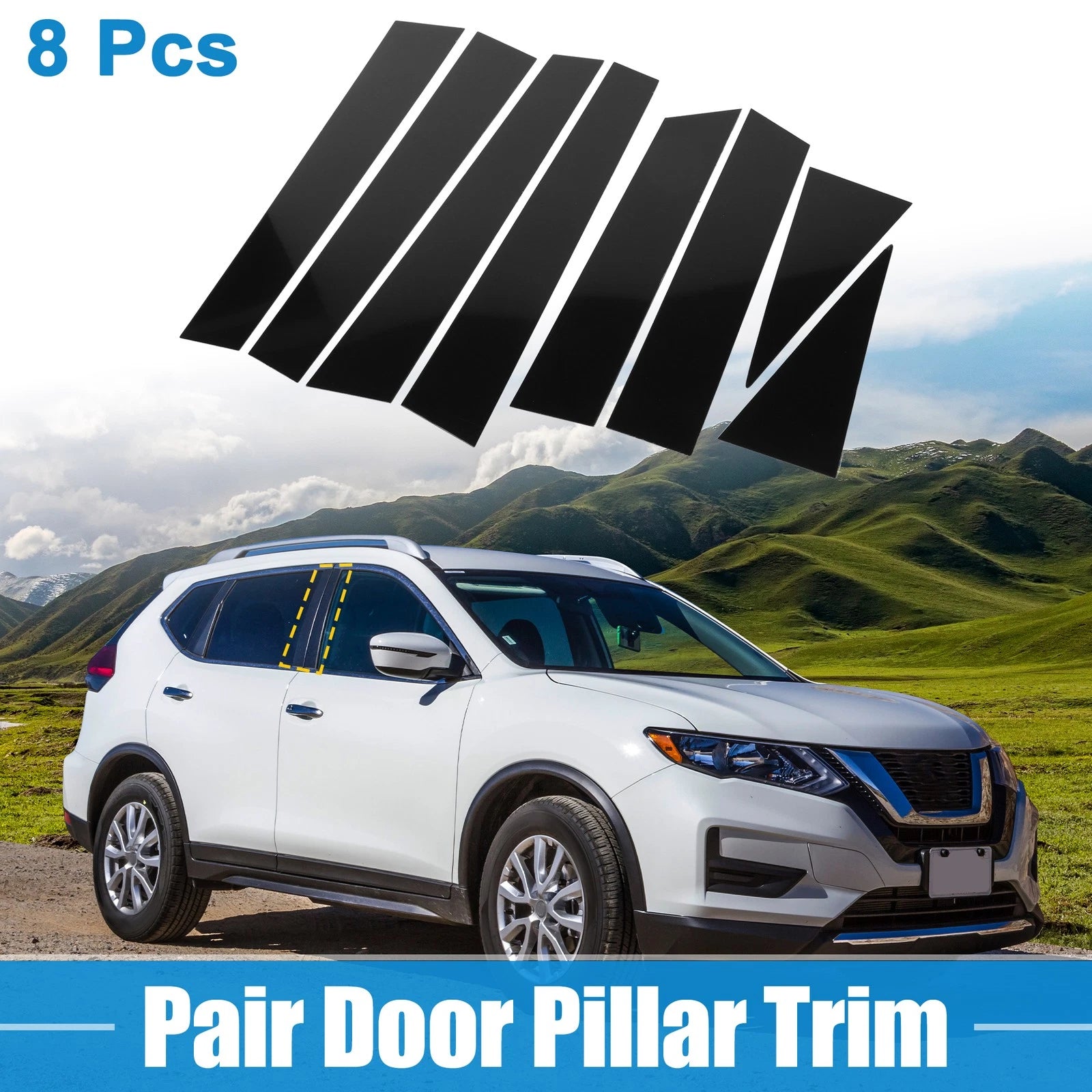 8 Pcs Windshield B Pillar Trim Garnish for Nissan Rogue (2014–2020) Black