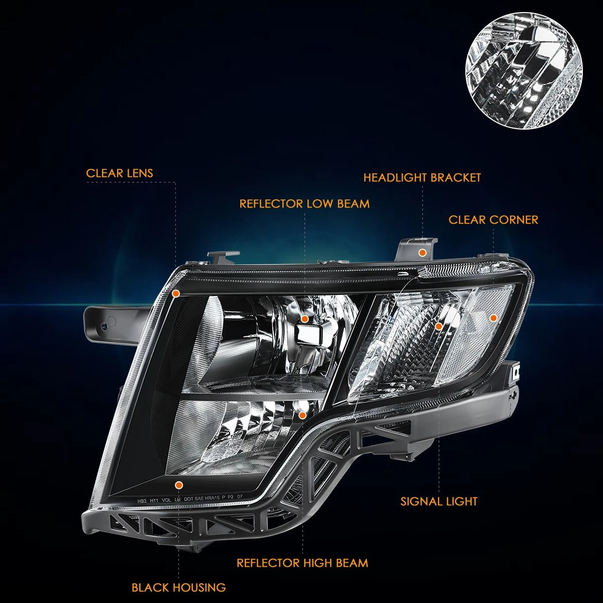 Factory Style Headlights for Ford Edge (2009–2010) - Black Housing, Clear Corner