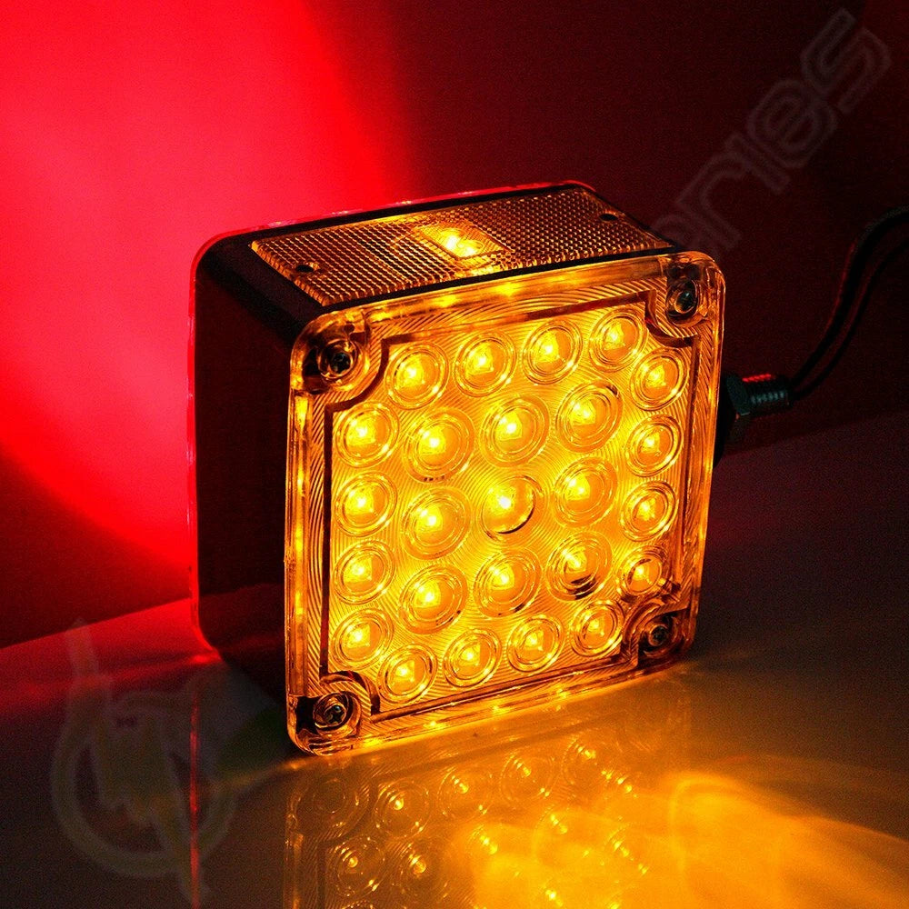2X Square Chrome LED Stop Brake Tail Light Pedestal for Truck